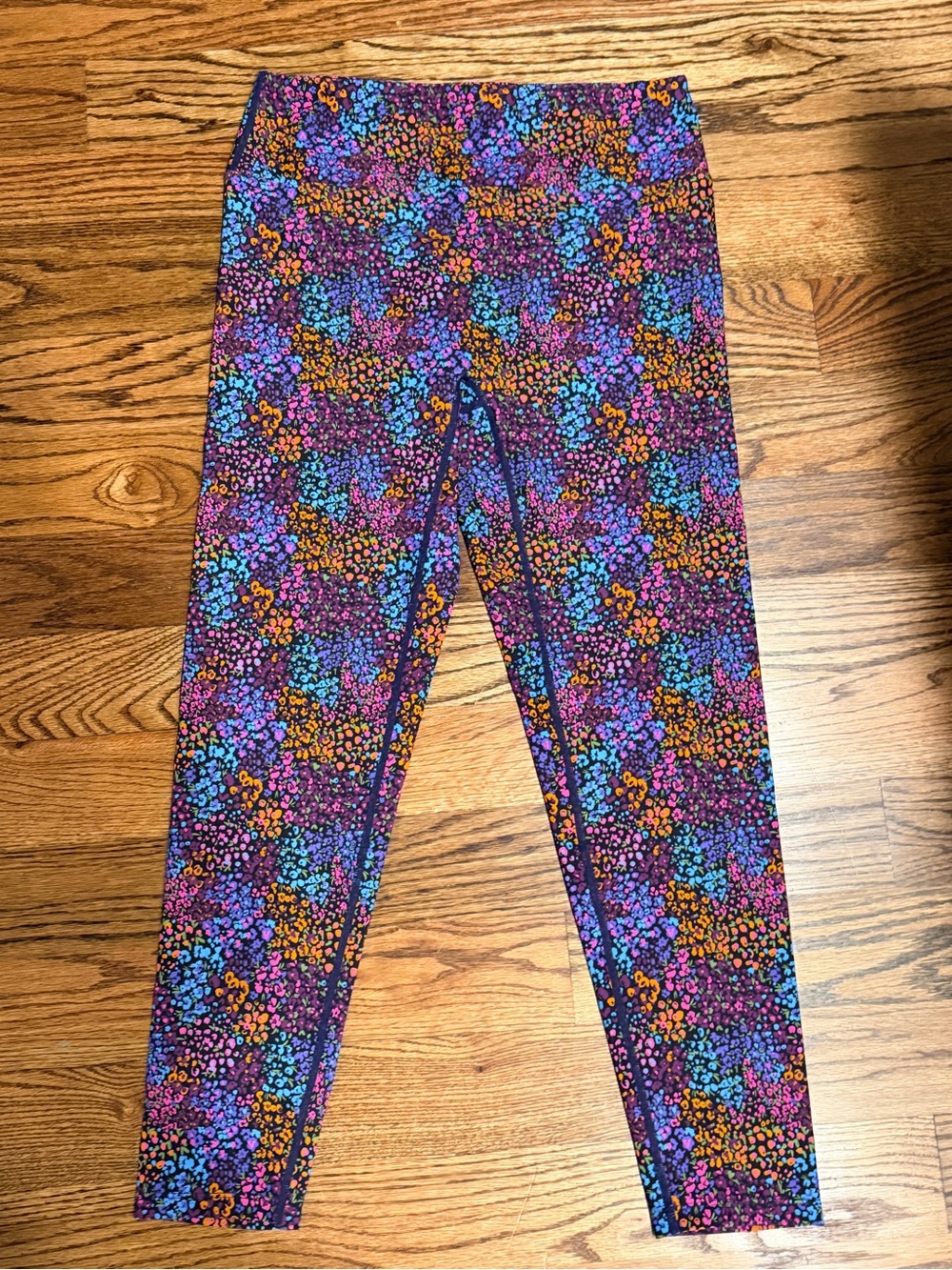 Floral Multicolor Stretch Leggings - Purple & Blue Print